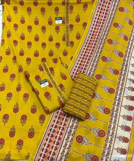 Premium Cotton Yellow Suit Fabric - Vibrant, Comfortable, and Stylishric